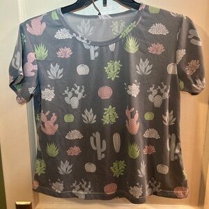 Gray Cactus Print T-Shirt